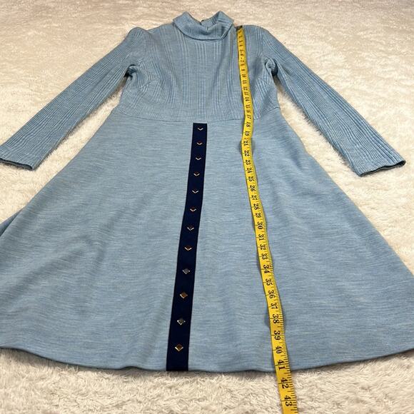 Vintage 60s 70s MCM cable knit mock turtleneck a line midi dress, size medium - Picture 4 of 7
